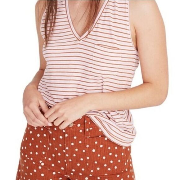 Madewell Tops - 🔹️NWT Madewell Whisper Striped Sleeveless Vneck Top w/ Chest Pocket XLarge